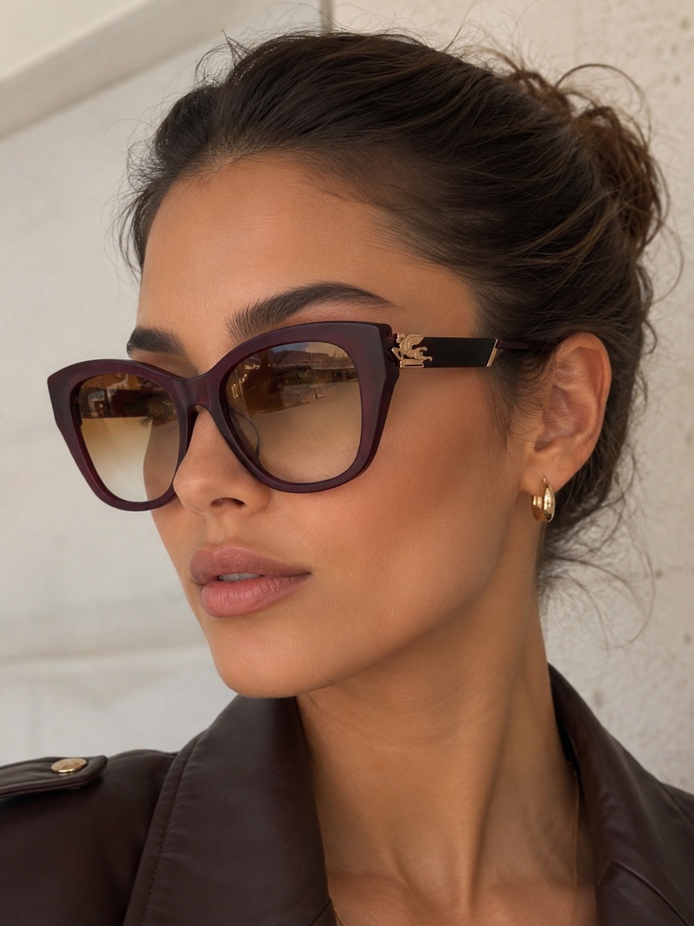 New Etro ETRO0062/F/S 0B3V67 Plum Cat-Eye Sunglasses with Gold Detail Authentic